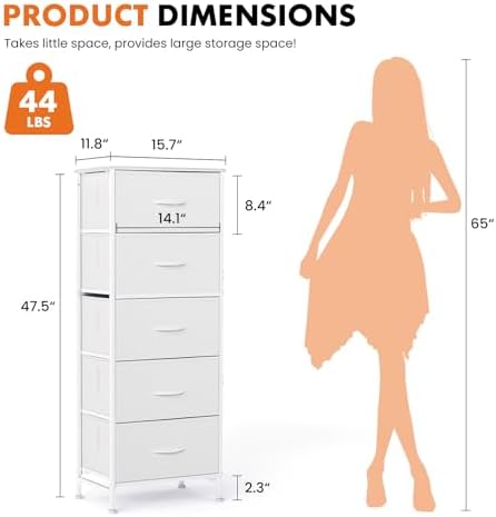 Sweetcrispy White Storage Drawer Bedroom Dresser, Tall Dresser for Closet - Image 3