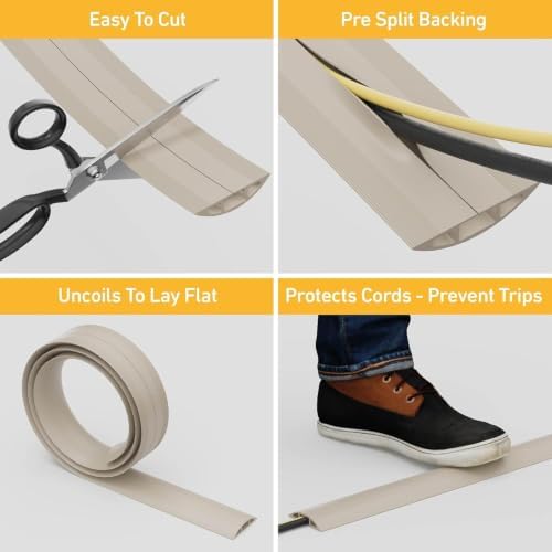 D-Line 15ft Floor Cord Cover, Cable Protector, Hide Extension Cords, Protect Cords, Prevent Cable Trips, Heavy Duty Cord Hider - Cable Cavity = 0.63" (W) x 0.31" (H) - Beige - Image 2
