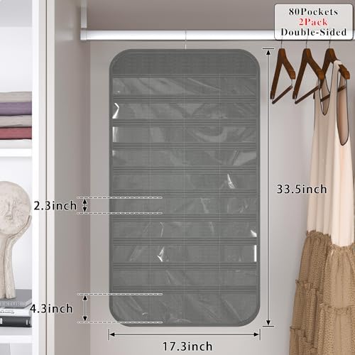 Hanging Jewelry Organizer 80-Pocket Double-Sided Storage, 2-Pack, Gray - Image 2