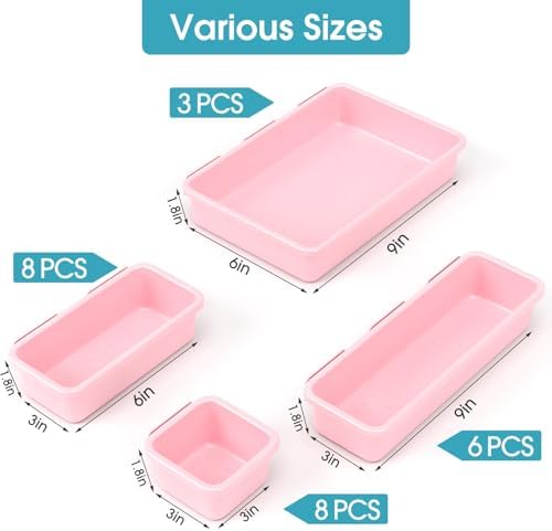 25 PCS Drawer Organizer Set, 4 Size Makeup Drawer Divider Organizer With Non-Slip Pads, Interlocking Plastic Storage Bins for Office,Jewelry Vanity,Gadgets, Bathroom,Kitchen, Pink - Image 2
