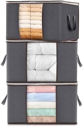 Lifewit 3 Pack 60L Clothes Storage Bins with Lids, Blanket Storage Bags by Lifewit