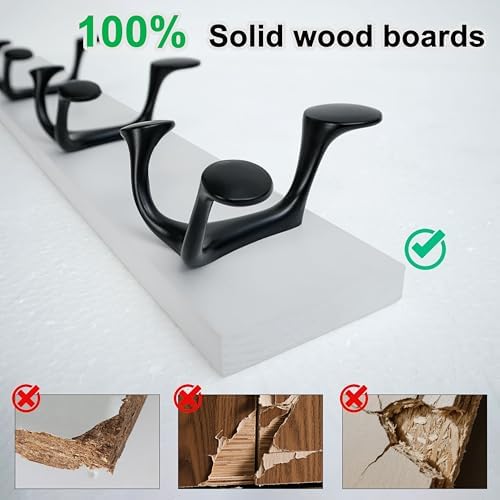 WEBI Coat Rack Wall Mount,36" Solid Wood Coat Hooks Wall Mounted Coat Hanger,16" Hole to Hole,Heavy Duty Hook Rack Rail,6 Triple Hooks for Hanging Coats,Jacket,Clothes,Hat,Backpack,White - Image 5