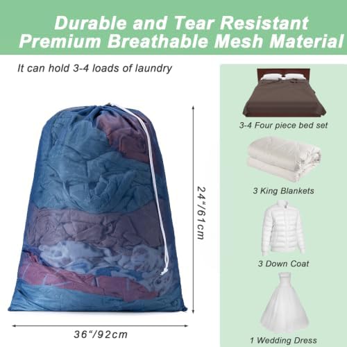 2 Pack Mesh Travel Laundry Bag 24" x 36"Extra Large Dirty Clothes Organizer - Image 2