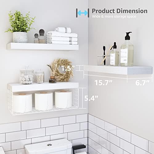 QEEIG Bathroom Shelves Over Toilet Wall Mounted (White, Set of 3, 15.7") - Image 3