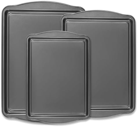 Baking Pan Set of 3 - Carbon Steel Baking Sheets Set, 13/15/17 Inch, Nonstick Cookie Sheets for Baking, Rust & Warp Resistant & Stackable, Nontoxic & Heavy Duty & Easy Clean by Funnydin
