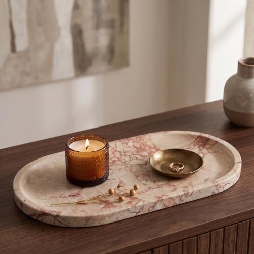 YKAJO Calacatta Viola Pink Oval Marble Tray, 11.8x5.9 Perfume Organizer - Image 2