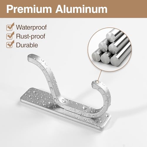 Adhesive Wall Hooks for Towel/Coat,13Lb Strong Stick-On Hooks,Silver 4 Pack - Image 4