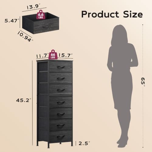 WLIVE Tall Dresser for Bedroom, 7 Drawer Dresser, Black Wood Grain - Image 3
