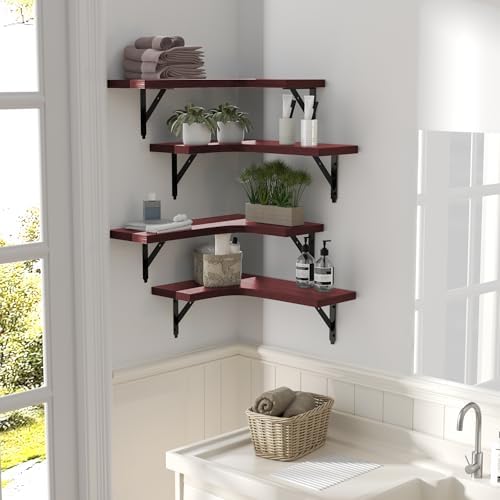 ROMGUAR CRAFT Corner Floating Shelves Wall Mounted Set of 4, Red - Image 6