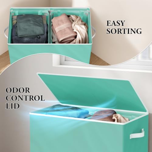 Simple Houseware Double Laundry Hamper with Lid & Removable Bags, Turquoise - Image 6