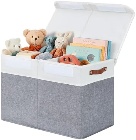DECOMOMO Large Toy Storage Box, Toy Storage Bins with Lid (Grey & White) by DECOMOMO
