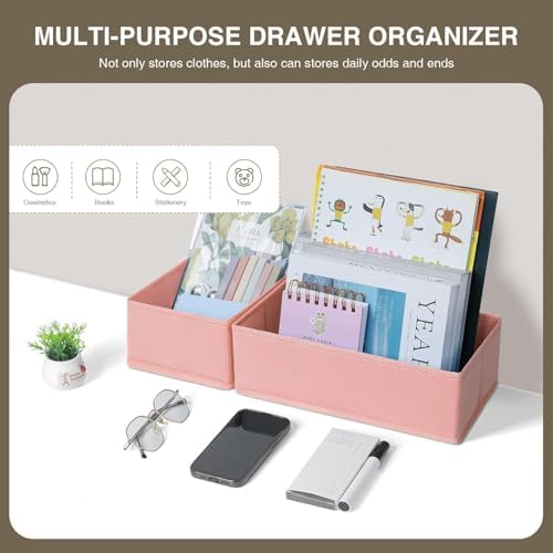 DIMJ Drawer Organizers - Set of 12 Fabric Closet Organizers and Storage, Drawer Dividers for Baby Clothes, Socks, Belt, Tie (Pink) - Image 3