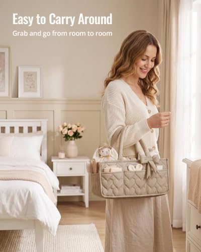 Blissful Diary Baby Diaper Caddy Organizer, Heart-Quilted, Brown - Image 5
