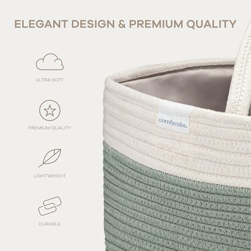 Comfy Cubs Rope Diaper Caddy Organizer - Large Baby Diaper Basket Sage - Image 3