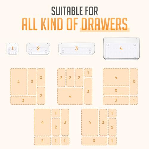 Masirs Clear Drawer Organizers Set 25 PCS – Plastic Storage Bins for Desk, Kitchen, Bathroom, Vanity – Modular, Stackable, Non-Slip Drawer Organizer Trays for Makeup, Utensils, Office Supplies - Image 5