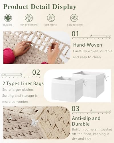 SETVSON Storage Basket with Lid 105L PE Rattan Storage Bin Light Khaki - Image 6