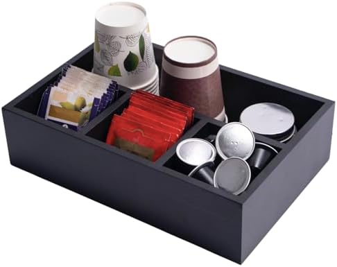 Tea Bag Organizer Black Wood Tea Bag Holder 4 Compartments Coffee Drawer - Image 2