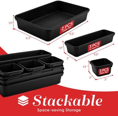 Interlocking Drawer Organizer Bins 8 Pcs, Desk Drawer Organizer Tray Set - Image 2