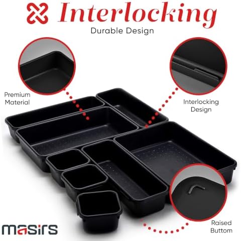 Interlocking Drawer Organizer Bins 8 Pcs, Desk Drawer Organizer Tray Set - Image 3