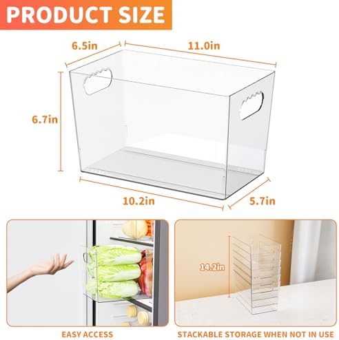 6 Pack Plastic Clear Bins for Organizing- With Handle -11″ Large Pantry Organizer Bins for Shelves Snack,Food or Cleaning Supplies,Fridge Organizers and Storage,Acrylic Kitchen Storage Containers - Image 3