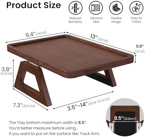 Couch Arm Tray,Bamboo Folding Sofa Tray,Sofa Armrest Tray Clip-On Couch Desk for Drinks,Snacks,Phone,Remote Control（Brown） - Image 6