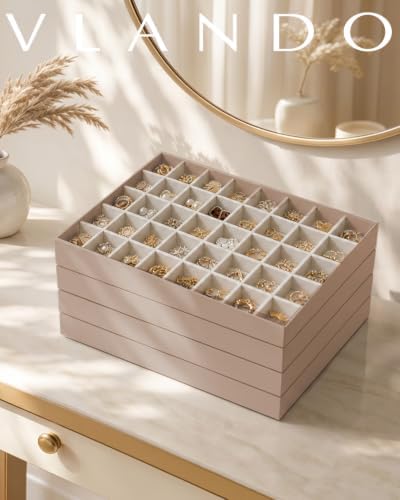 VLANDO Stackable Jewelry Tray, Drawer Organizer, 40-Grid Display,Toffee - Image 3