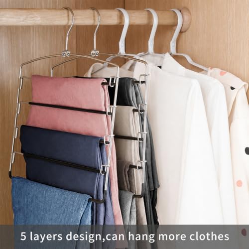 FeeraHozer Pants Hangers Non Slip 3 Pack Space Saving Hangers Multi-Layer Swing Arm Pants Hanger Stainless Steel Space Saver Hanger Closet Storage Organizer for Jeans Trouser Slacks Clothes (Black) - Image 2