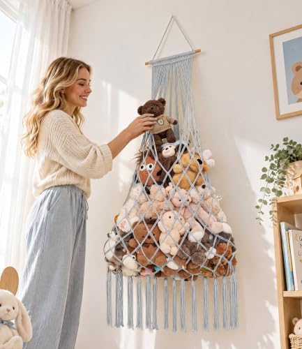 Stuffed animal net Hammock - Large 44'' H, Space-Saving (Silver Gray) - Image 2