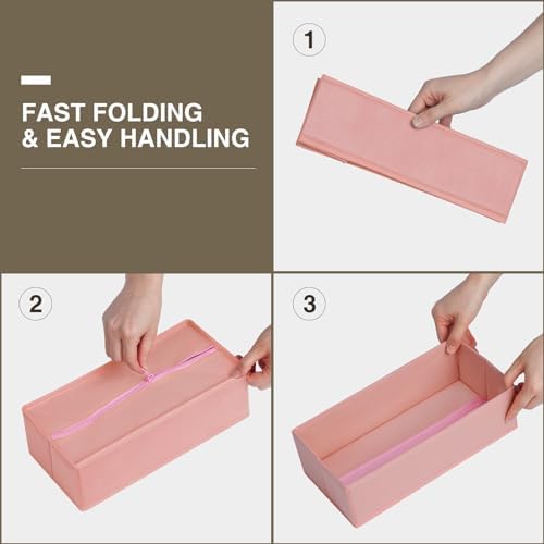 DIMJ Fabric Drawer Organizer Bins - 12 Pack Foldable Sock & Clothes Organizer - Pink - Image 7