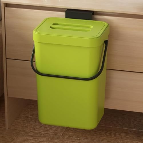 3.2 Gallons Hanging Trash Can with Lid - Kitchen Garbage Can, Under Sink Trash Can, Garbage Can for Bathroom, Waste Bucket Outdoor Indoor, 12L(Lime Green) by MONGTINGLU