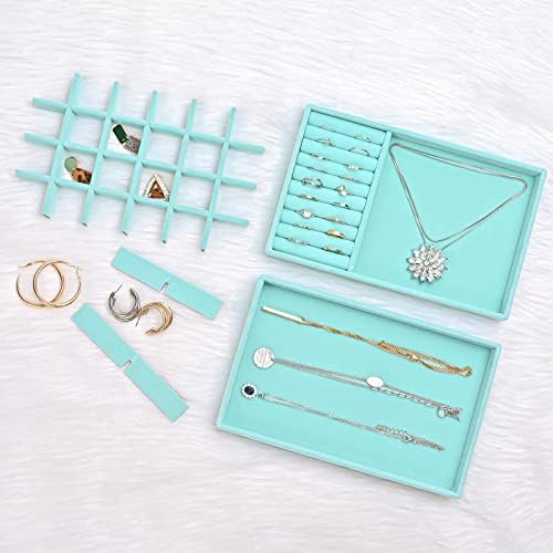 ProCase Stackable Jewelry Organizer Trays for Drawers, Jewelry Drawer Inserts Container Display Case Storage for Earring Necklace Rings Bracelet with Removable Dividers -Blue, 4 Layers - Image 3
