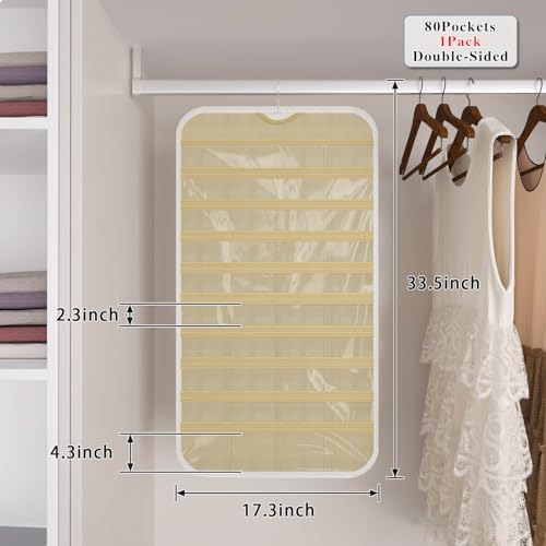 Hanging Jewelry Organizer 80-Pocket Double-Sided, 1-Pack, White and Beige - Image 2