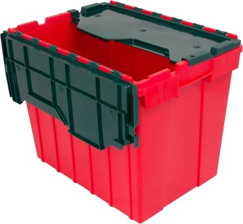 Akro-Mils 66497RDGRN 18 Gallon Plastic Stackable Storage KeepBox Tote Container with Hinged Attached Lid, 21-Inch L x 15-Inch W x 17-Inch H, Red/Green by Akro-Mils