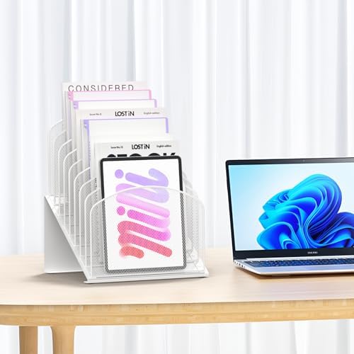 Sinboun Inclined Desk File Organizer Folder Holder with 8-Section, White - Image 3