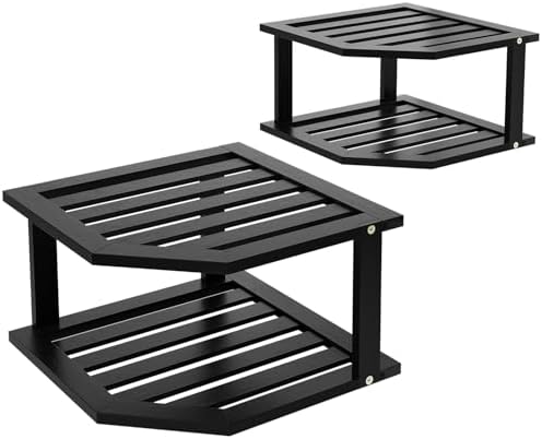 VERTORGAN 2 Tier Bamboo Dish Drying Rack,Corner Shelf 2 Pack(Black) by VERTORGAN