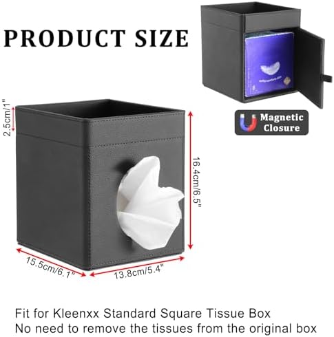 Sumnacon Square Tissue Box Cover with Storage Tray,Tissue Box Holder,Black - Image 5