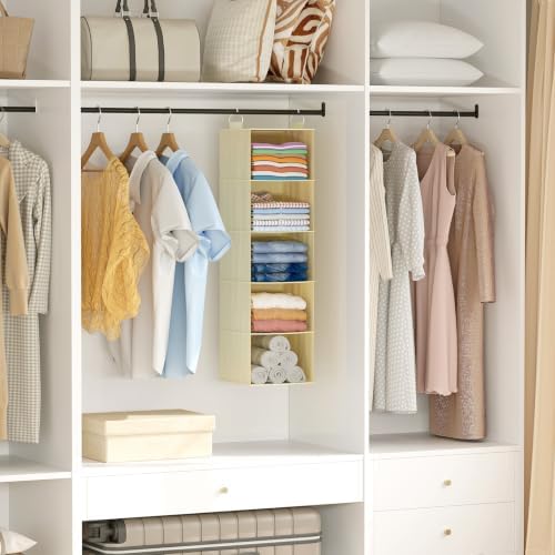 Lifewit 5 Tier Hanging Closet Storage Organizer for Shelves, Beige, 2 Pack - Image 2