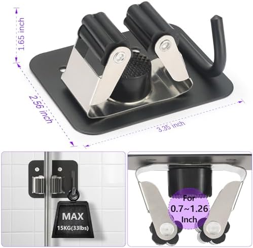 Broom Holder Wall Mount Rack, 304 Stainless Steel Mop and Tool Organizer - Image 2