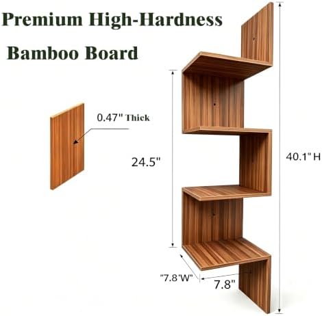 Premium Bamboo Floating Corner 4-Tier,Corner Shelf Wall,7.8"Lx7.8"Wx40.1H - Image 2
