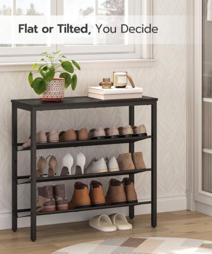 HOOBRO Shoe Rack for Entryway, 4-Tier Shoe Organizer with Adjustable Mesh Shelves, 12-16 Pairs of Shoes, Spacious Floor Mount, Metal, Industrial, Shoe Shelf for Closet, Black BB42XJ01 - Image 3