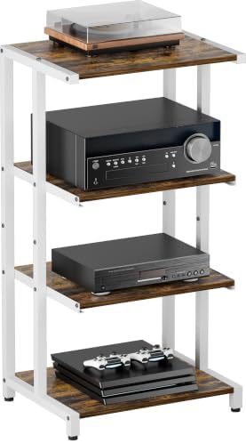 4-Tier Wooden Media Stand, AV Media Stand Corner Shelf for TV Accessories/Audiovisual Equipment/Optical Disc/PS4, Audio Storage Rack for Living Room, Gaming Room, Music Studio, White by Ardier