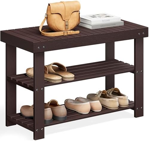 SONGMICS Shoe Rack Bench, 3-Tier Bamboo Shoe Storage Organizer, Entryway Bench, Holds Up to 286 lb, 11.3 x 27.6 x 17.8 Inches, for Entryway Bathroom Bedroom, Brown ULBS04Z by SONGMICSbySONGMICSHOME