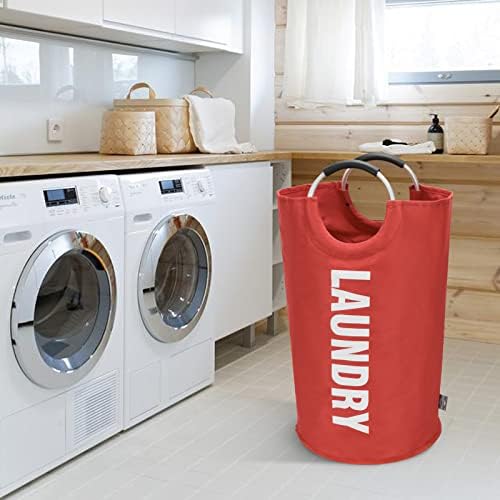 DOKEHOM 95L Large Laundry Basket, Collapsible Laundry Bag, Freestanding Tall Clothes Hamper, Foldable Washing Bin (Red) - Image 7