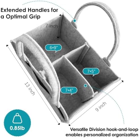 Cute Castle 2 Pack Diaper Caddy Organizer - Portable Baby Caddy Organizer with Handle, Nursery Storage Bin and Car Organizer for Girls, Boys - Baby Gift Basket - Grey - Image 2