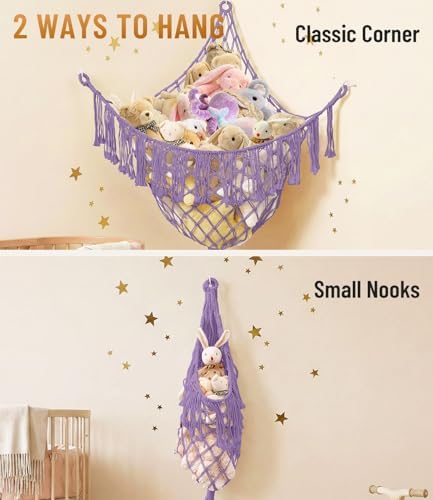 Lare Stuffed Animal Storage Hammock Corner Net - 45" W x 45" H (Purple) - Image 5