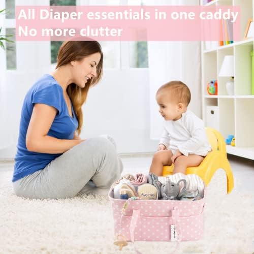 Pink Diaper Caddy Organizer for Baby Girl-Large Portable Diaper Caddy Basket for Changing Table-Diaper Organizer Caddy-Car Travel Tote Bag-Newborn Registry Baby Shower Basket for Diapers & Wipes - Image 2