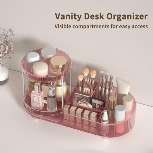 360 Rotating Makeup Organizer for Vanity, 2 Perfume Trays with 5 Compartments Cosmetic & Skincare Storage, Multi-Purpose Countertop Organizers for Bathroom, Desk, Pantry, Space-Saving Beauty Organizer - Image 3