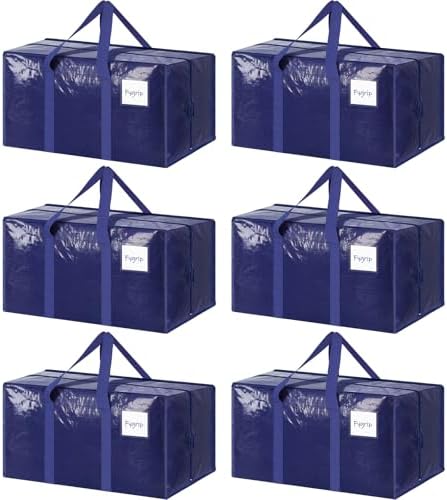 6 Pack Extra Heavy Duty Large Moving Bags with Strong Zipper, Dark Blue by Fygrip