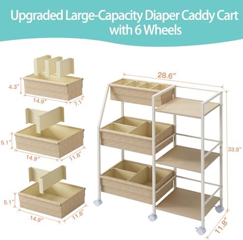 Baby Diaper Caddy Organizer Cart, 3‑Tier Rolling Storage Cart - Image 3