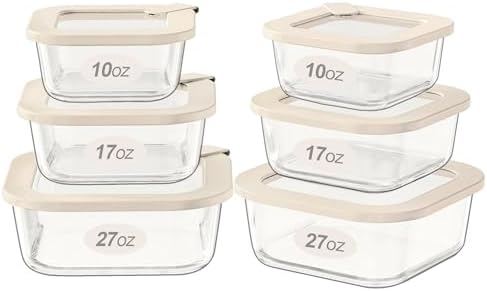 Urban Green Glass Food Storage Containers with Glass Lids, Microwave Safe Food Container Set, Airtight Meal Prep Containers, LeakProof, 100% Plastic Free, 6 Pack by LiveaLifeEasierandGreener